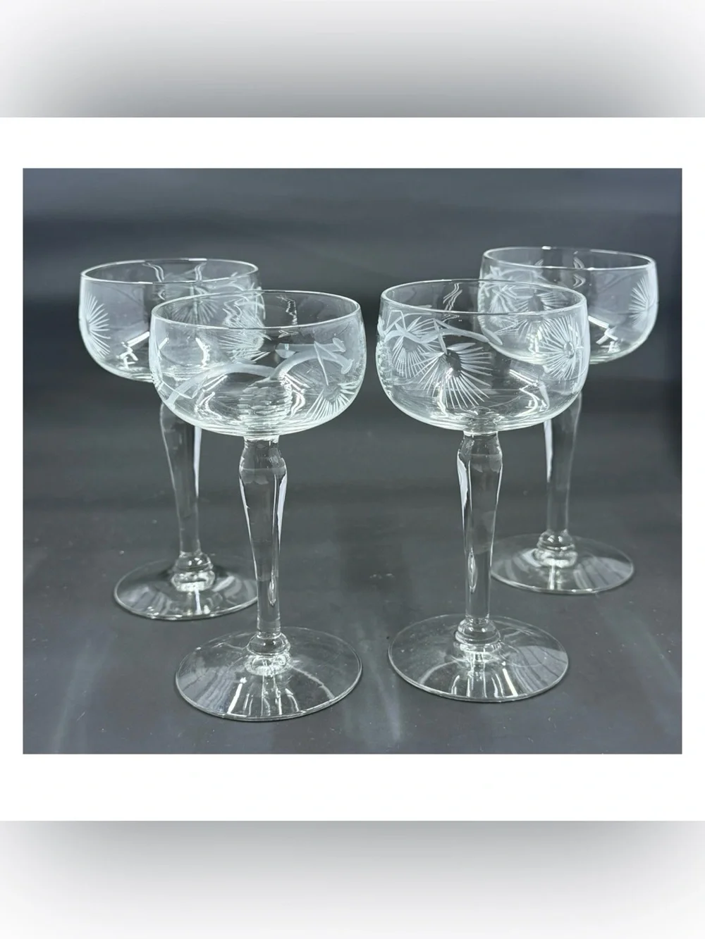 Vintage MCM Etched Crystal Coupe Glasses - Clear (Set of 4)
